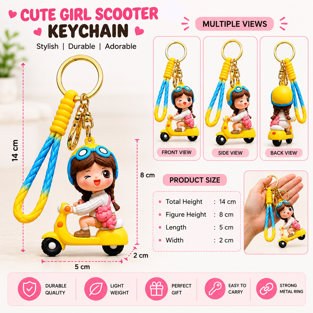 Cute girl scooter keychain