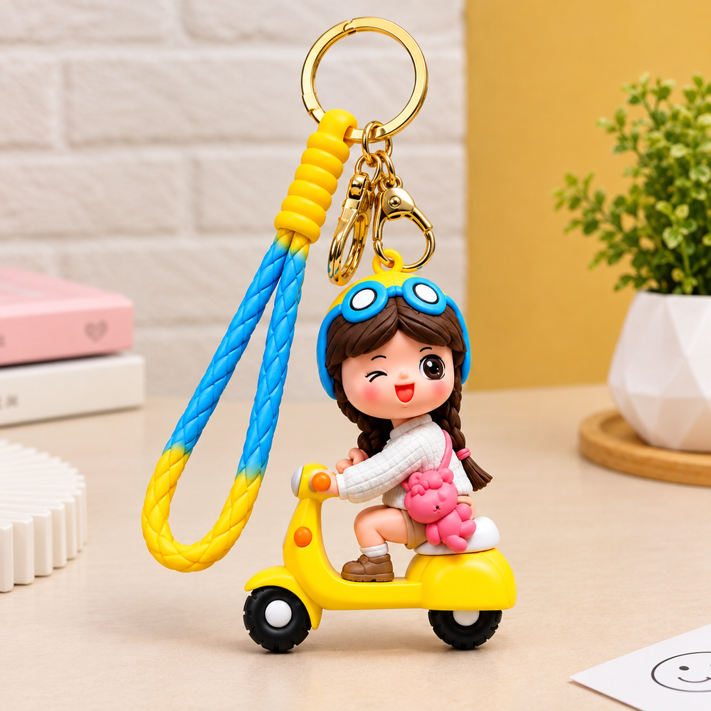 Cute girl scooter keychain